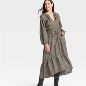 a new day Black and Tan Long Sleeve Dress leopard print.